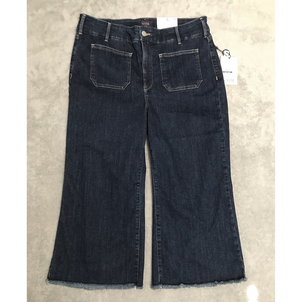 NEW NYDJ Jeans Womens 14P Blue Patchie Major Wideโ Leg Capri Raw Hem Cropped